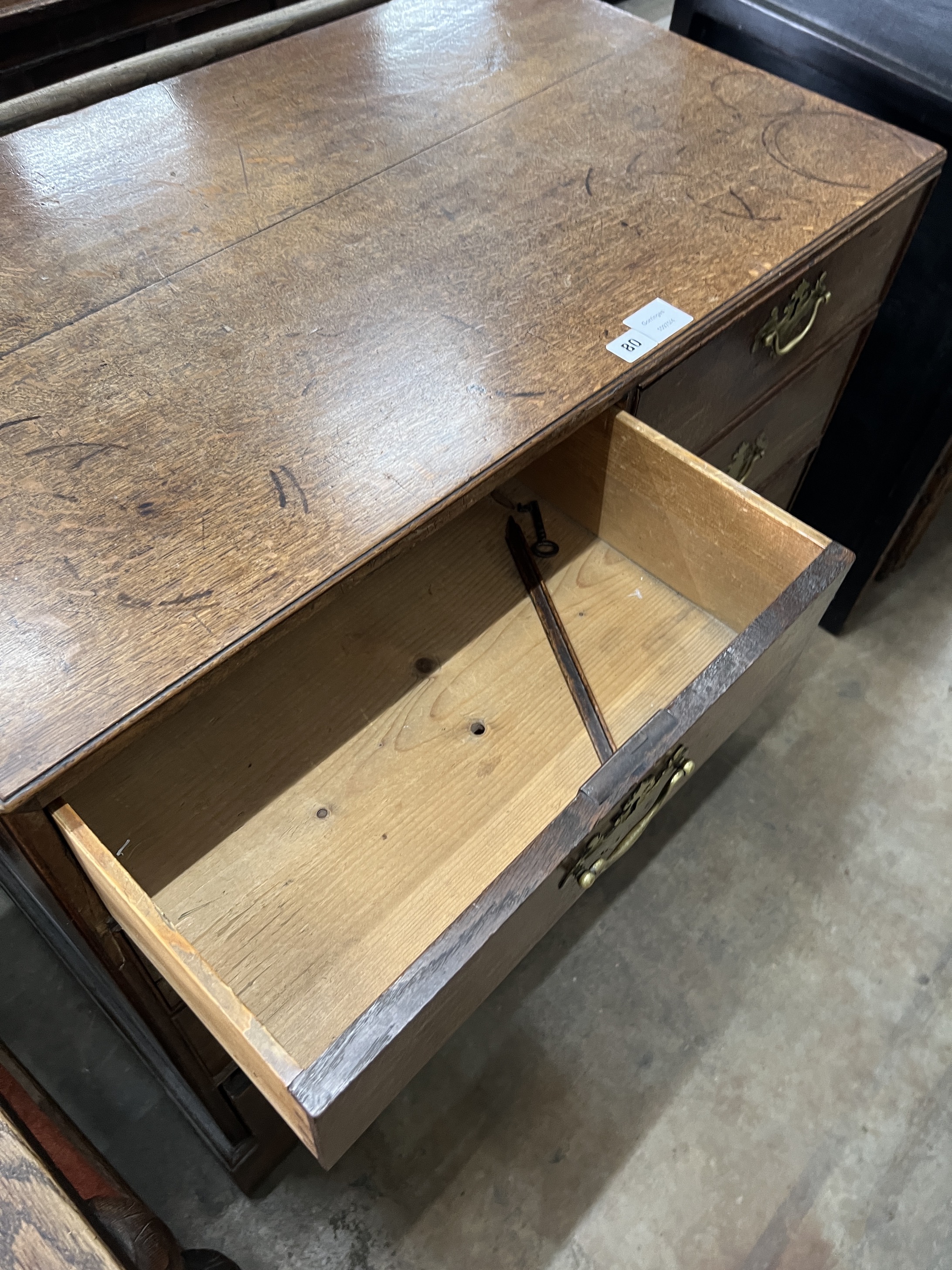 A George III oak five drawer chest, width 91cm, depth 52cm, height 91cm